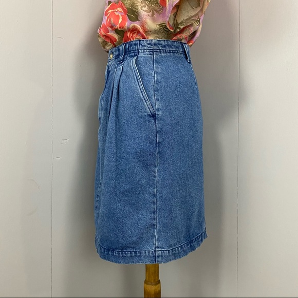 Vintage 90's Eddie Bauer Pleated Denim Pencil Skirt - Picture 3 of 11
